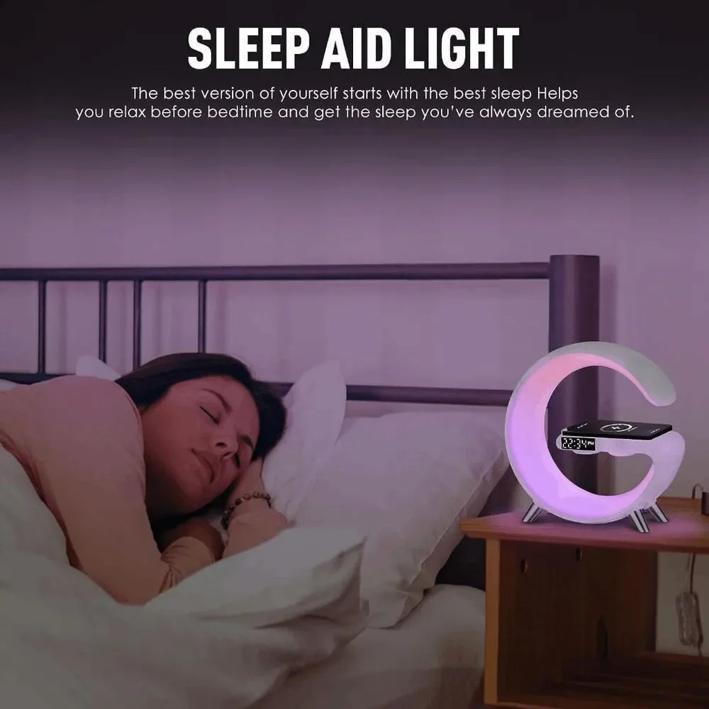 Smart LED G Lamp RGB Light Bluetooth Speaker Wireless Charger Alarm Clock